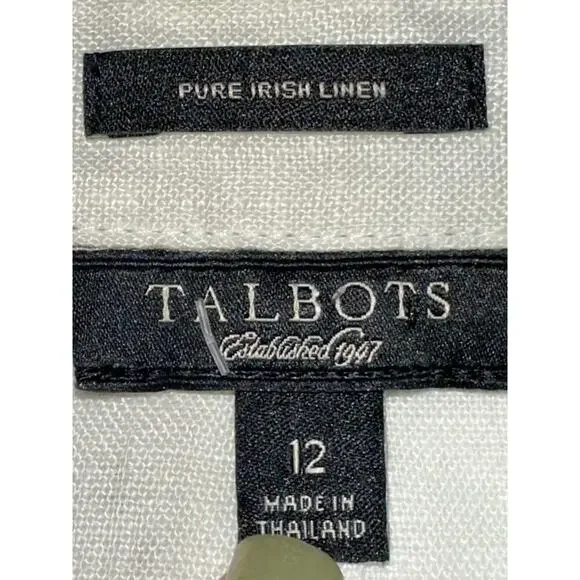 Talbots Irish Linen Button Up Blouse Gather Detail Waist Off white 12 Office - Picture 4 of 7